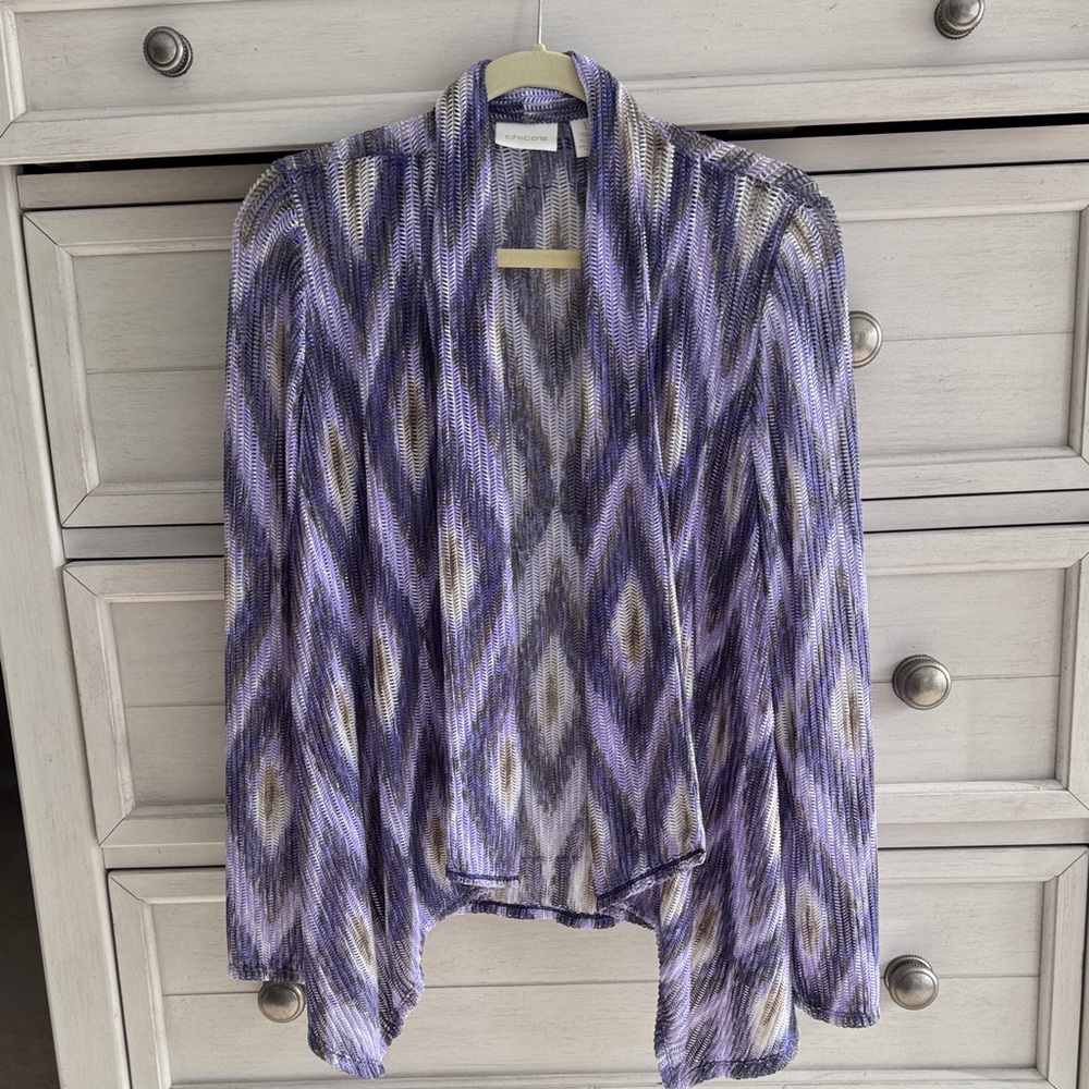 Chico's Purple and Tan Lightweight Cardigan SZ Medium
